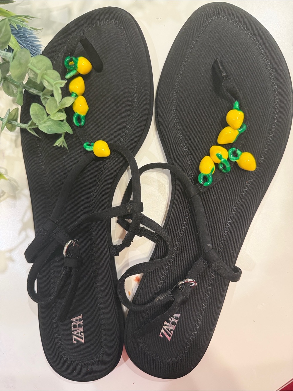 Zara Black Sandals with Lemon bead Accents - Picture 2 of 3